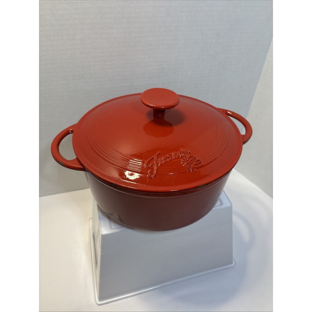 Fiesta Scarlet Red Enameled Cast Iron Dutch Oven with Lid 10 Inch Round Pot